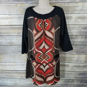 Aryeh Size XXL Shift Dress Orange Black Brown Boho